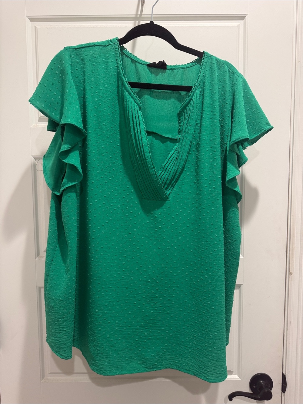 Women's Emerald Green Ruffle Sleeve V-Neck Blouse